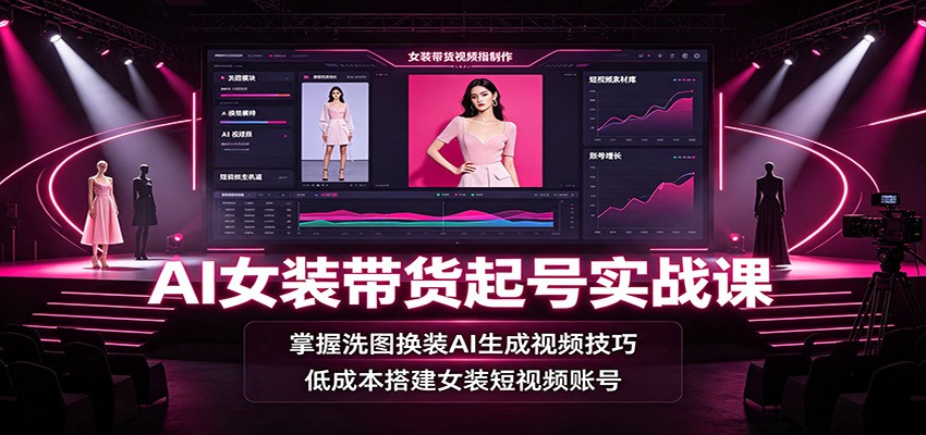 AI女装带货起号实战课：掌握洗图换装AI生成视频技巧，低成本搭建女装短视频账号-聚创源