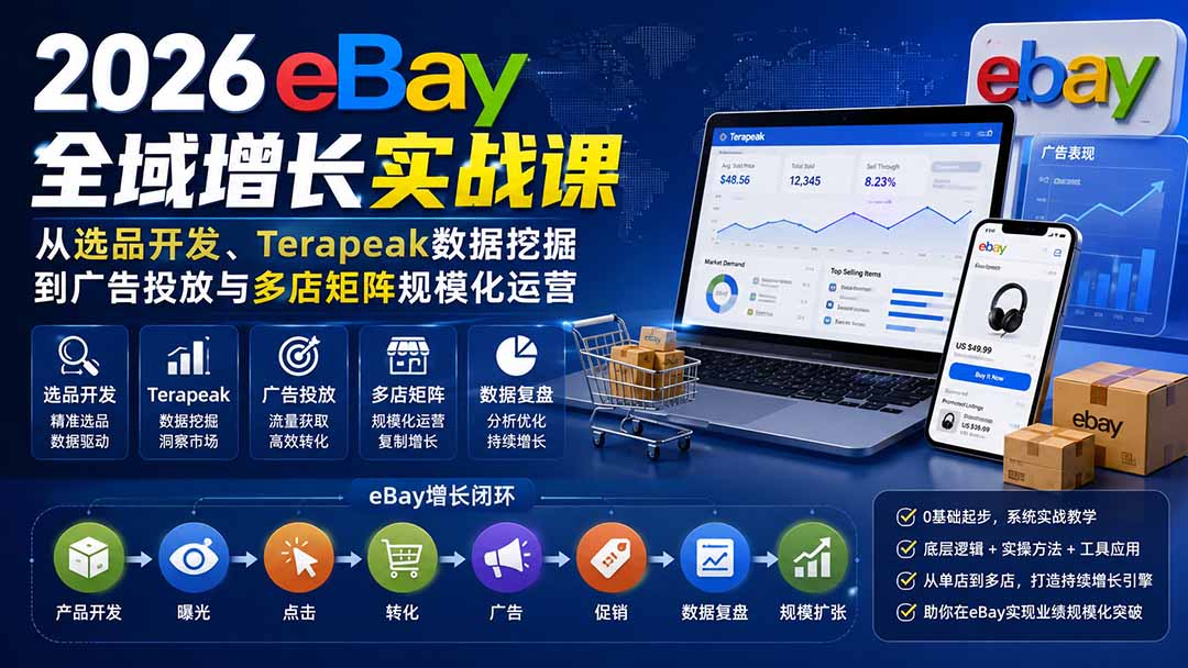 2026-Vincent eBay全域增长实战课-无水印:从选品开发、Terapeak数据挖掘到广告投放与多店矩阵规模化运营-聚创源