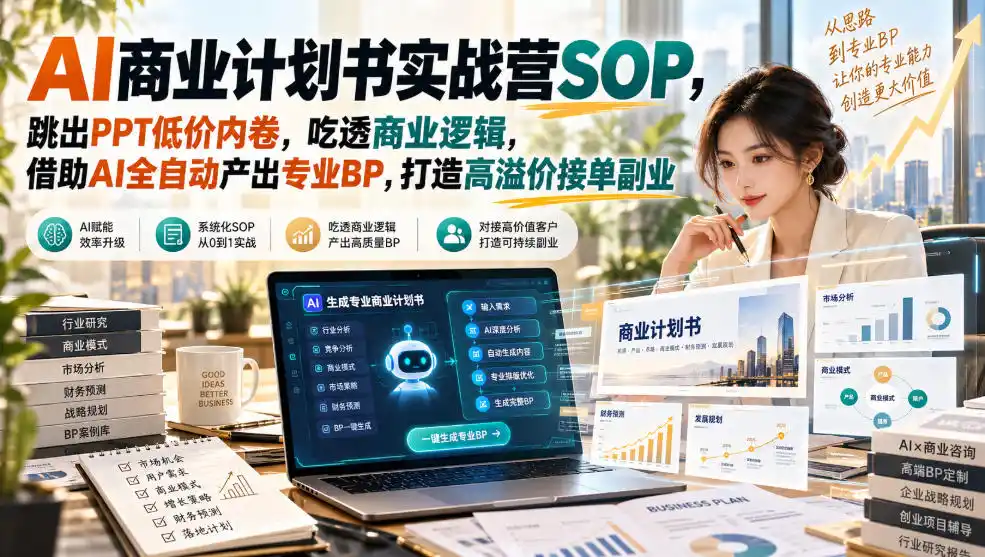 AI商业计划书实战营SOP，跳出PPT低价内卷，吃透商业逻辑，借助AI全自动产出专业BP，打造高溢价接单副业-聚创源