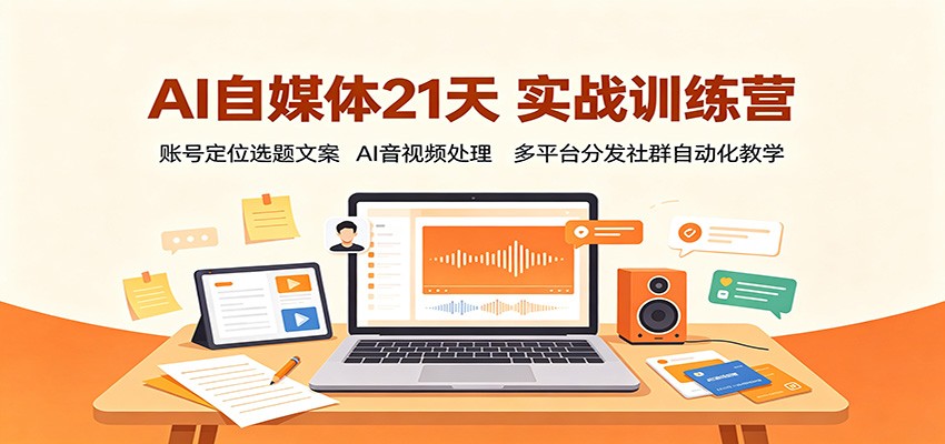 AI自媒体21天实战训练营：账号定位选题文案，AI音视频处理，多平台分发社群自动化教学-聚创源