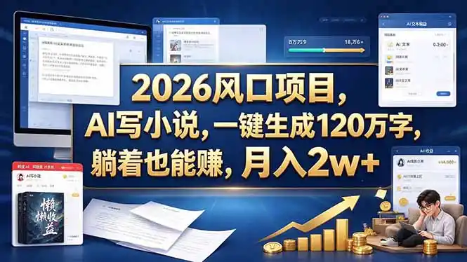 2026 风口项目，AI 写小说，一键生成 120 万字，躺着也能赚，月入 2w +-聚创源