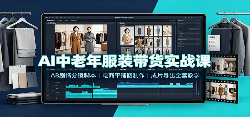 AI中老年服装带货实战课:AB剧情分镜脚本,电商平铺图制作,成片导出全套教学-聚创源