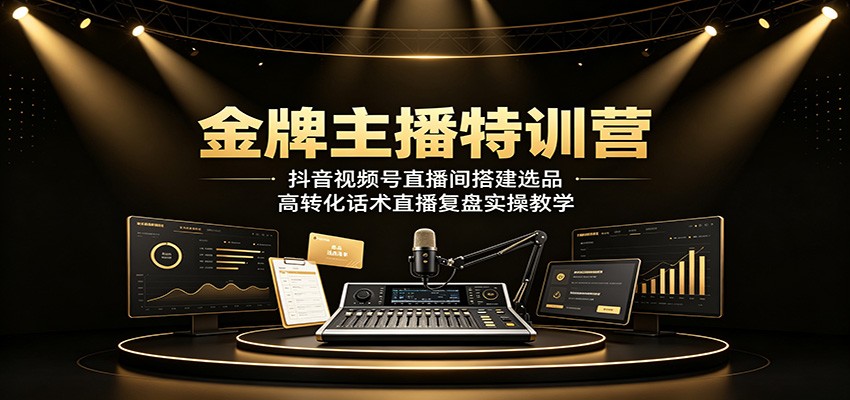 金牌主播特训营：抖音视频号直播间搭建选品，高转化话术直播复盘实操教学-聚创源