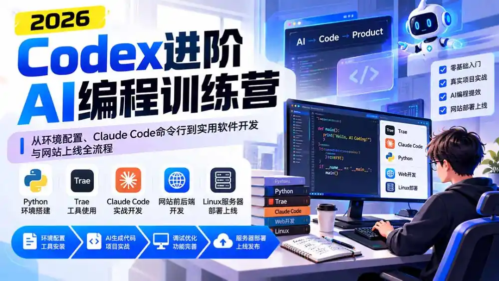 Codex进阶AI编程训练营:从环境配置、Claude Code命令行到实用软件开发与网站上线全流程 Codex进阶AI编程训练营:从环境配置、Claude Code命令行到实用软件开发与网站上线全流程