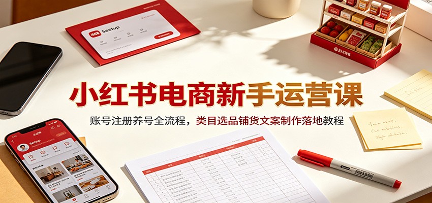 小红书电商新手运营课：账号注册养号全流程，类目选品铺货文案制作落地教程-聚创源