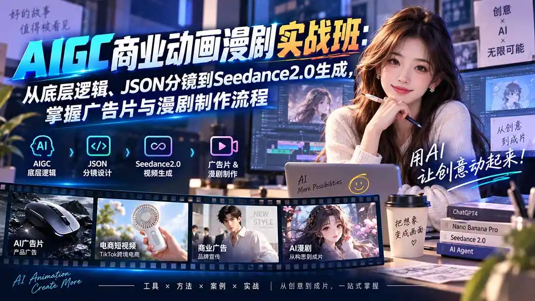 AIGC商业动画漫剧实战班-更新：从底层逻辑、JSON分镜到Seedance2.0生成，掌握广告片与漫剧制作流程-聚创源