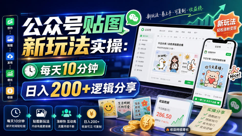 公众号贴图新玩法实操，每天10分钟，日入200+逻辑分享-聚创源