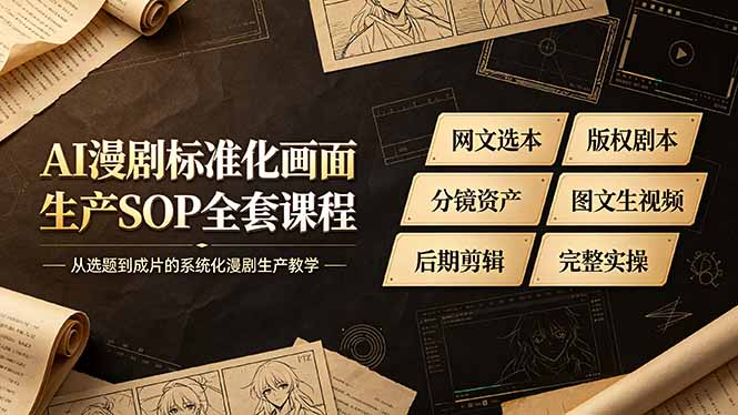 AI漫剧标准化画面生产SOP全套课程-更新,网文选本版权剧本分镜资产全覆盖,图文生视频后期剪辑完整实操教学-聚创源