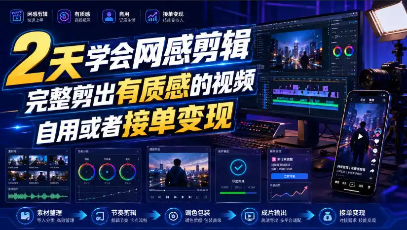 2天学会网感剪辑，完整剪出有质感的视频，自用或者接单变现-聚创源