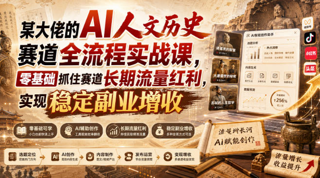 某大佬的AI人文历史赛道全流程实战课，零基础抓住赛道长期流量红利，实现稳定副业增收-聚创源