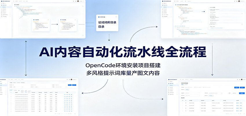 AI内容自动化流水线全流程：OpenCode环境安装项目搭建，多风格提示词库量产图文内容-聚创源