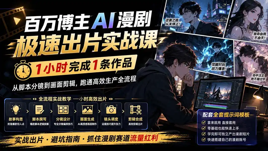 百万博主AI漫剧极速出片实战课：1小时产出条作品，从脚本分镜到画面剪辑，跑通高效生产全流程-聚创源