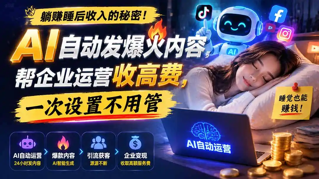 躺赚睡后收入的秘密！AI 自动发爆火内容，帮企业运营收高费，一次设置不用管【原创双语字幕】-聚创源