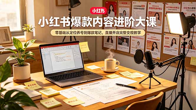 小红书爆款内容进阶大课，零基础从定位养号到爆款笔记，直播开店完整变现教学-聚创源