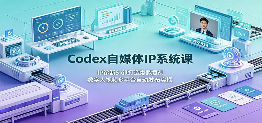 Codex自媒体IP系统课：IP诊断Skill打造爆款复刻，数字人视频多平台自动发布实操-聚创源