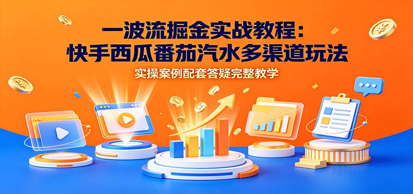 一波流掘金实战教程:快手西瓜番茄汽水多渠道玩法,实操案例配套答疑完整教学-聚创源