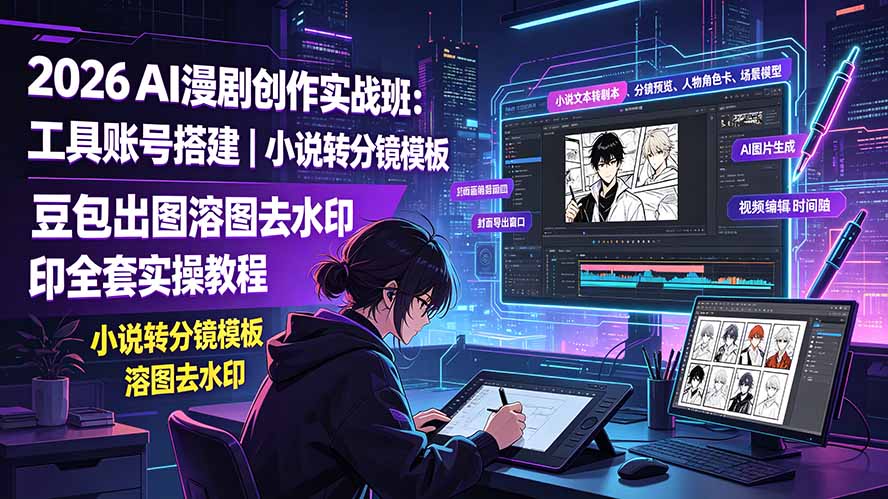 2026AI漫剧创作实战班:工具账号搭建|小说转分镜模板|豆包出图溶图去水印全套实操教程-聚创源