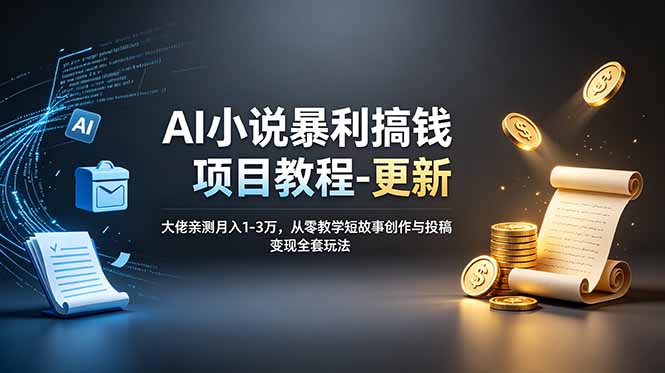 AI小说暴利搞钱项目教程-更新，大佬亲测月入1-3万，从零教学短故事创作与投稿变现全套玩法-聚创源