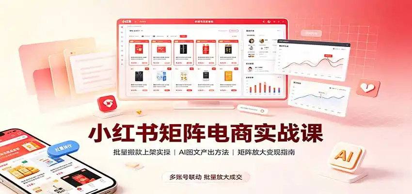 小红书矩阵电商实战课:批量搬款上架实操,AI图文产出,矩阵放大变现指南-聚创源