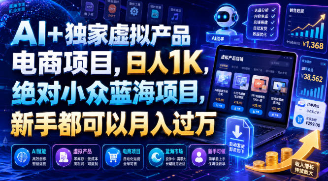 AI+独家虚拟产品电商项目,日人1K,绝对小众蓝海项目,新手都可以月入过万【揭秘】-聚创源