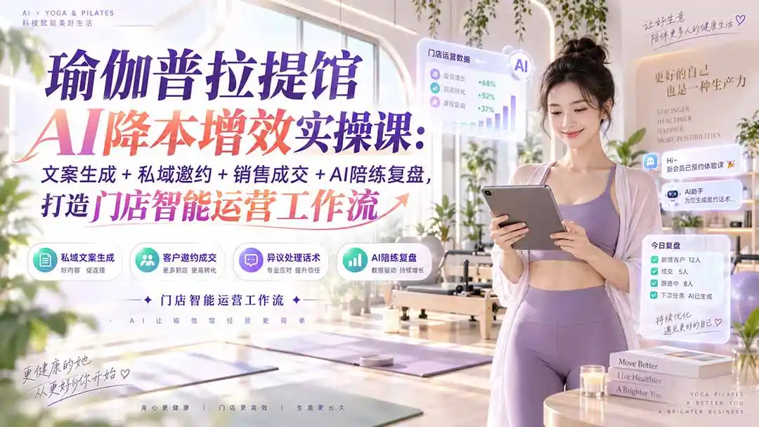瑜伽普拉提馆AI降本增效实操课：文案生成+私域邀约+销售成交+AI陪练复盘，打造门店智能运营工作流-聚创源
