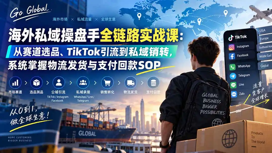 海外私域操盘手全链路实战课：从赛道选品、TikTok引流到私域销转，系统掌握物流发货与支付回款SOP-聚创源