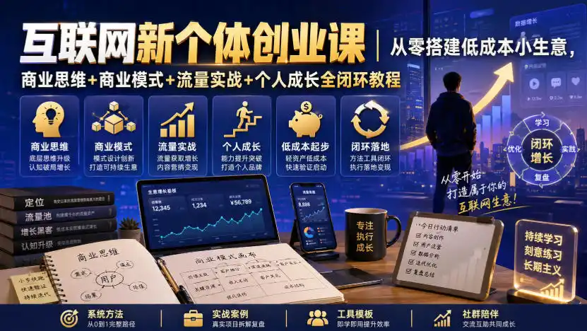 互联网新个体创业课｜从零搭建低成本小生意，商业思维+商业模式+流量实战+个人成长全闭环教程(更新0922)-聚创源