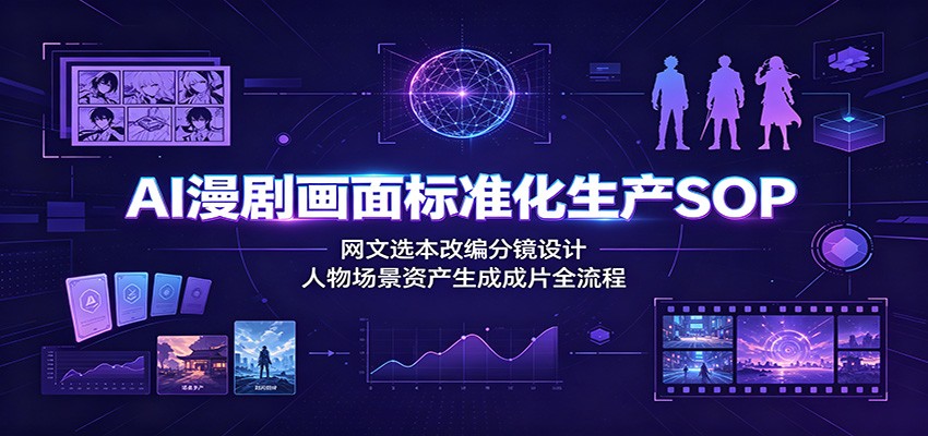 AI漫剧画面标准化生产SOP:网文选本改编分镜设计,人物场景资产生成成片全流程-聚创源