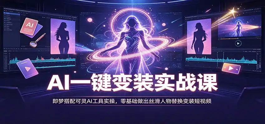 AI一键变装实战课：即梦搭配可灵AI工具实操，零基础做出丝滑人物替换变装短视频-聚创源