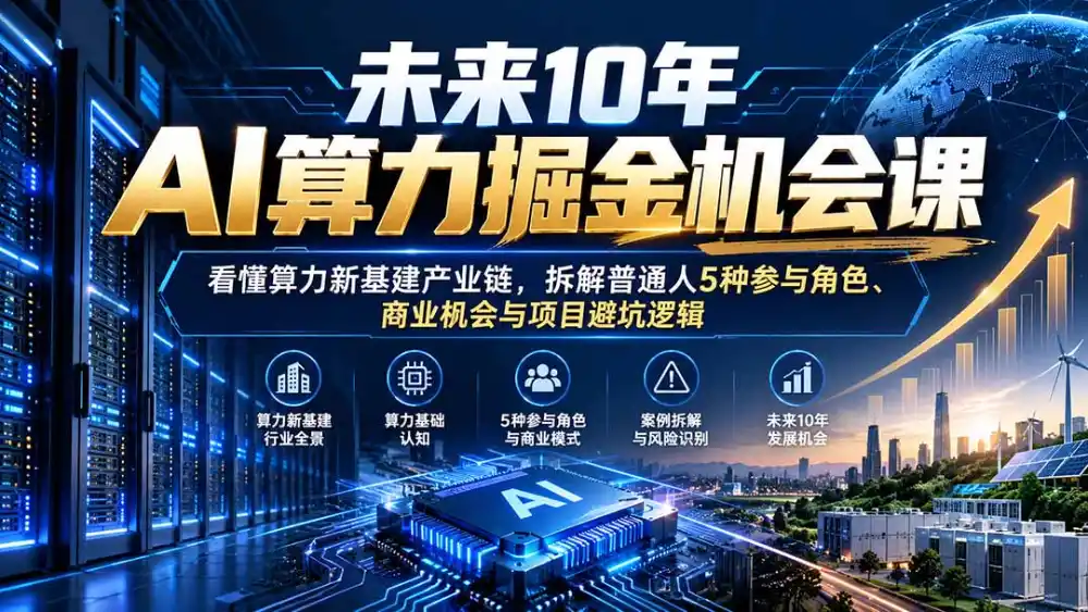 未来10年AI算力掘金机会课：看懂算力新基建产业链，拆解普通人5种参与角色、商业机会与项目避坑逻辑-聚创源