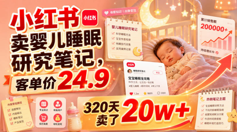 小红书卖婴儿睡眠研究笔记,客单价24.9,320天卖了20w+-聚创源