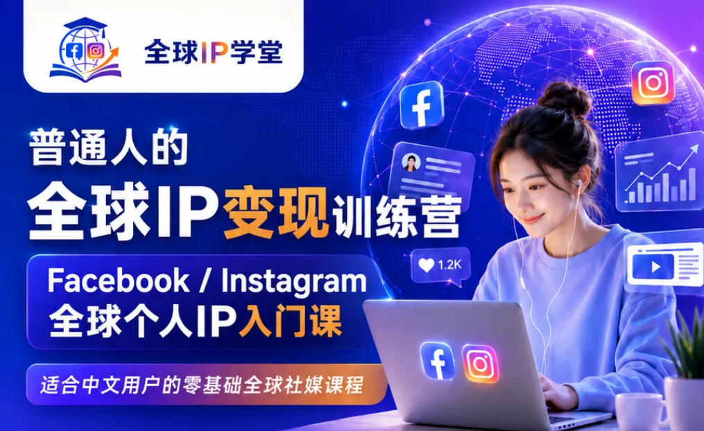 普通人的全球IP变现训练营，Facebook/Instagram全球个人IP入门课，零基础全球社媒课程-聚创源