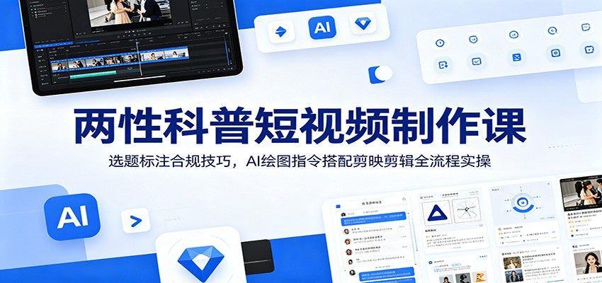 两性科普短视频制作课：选题标注合规技巧，AI绘图指令搭配剪映剪辑全流程实操-聚创源