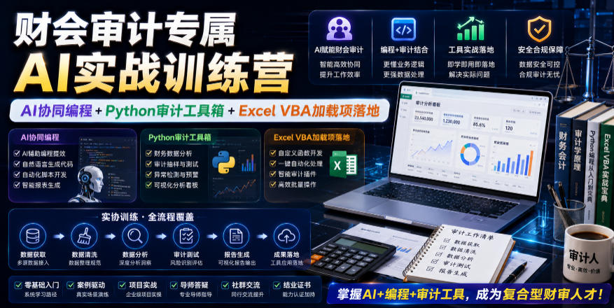 财会审计专属AI实战训练营｜AI协同编程+Python审计工具箱+Excel VBA加载项落地-聚创源