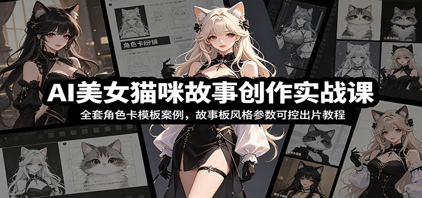AI美女猫咪故事创作实战课：全套角色卡模板案例，故事板风格参数可控出片教程-聚创源