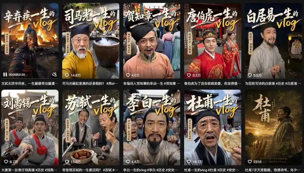 历史人物，诗人一生Vlog教学， AI制作丨伙伴计划丨精选收益丨商单收徒 ，新领域红利期，抓紧做-聚创源