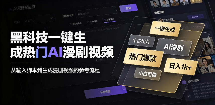 黑科技一键生成热门AI漫剧视频，十秒钟即可搞定，小白也能日入1k+【揭秘】-聚创源