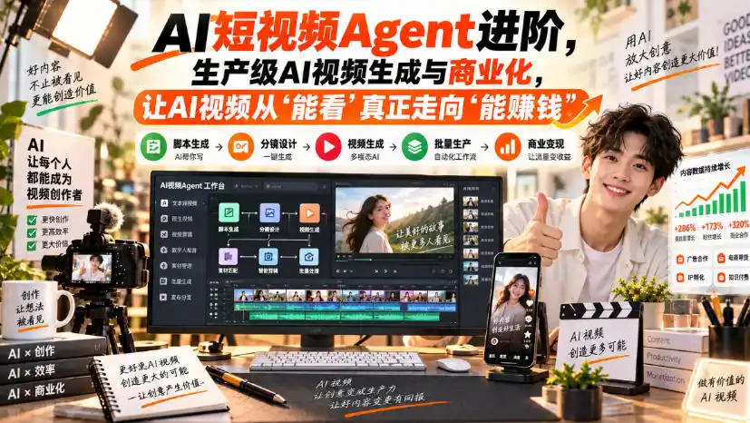 AI短视频Agent进阶，生产级AI视频生成与商业化，让AI视频从”能看”真正走向”能賺钱”-聚创源