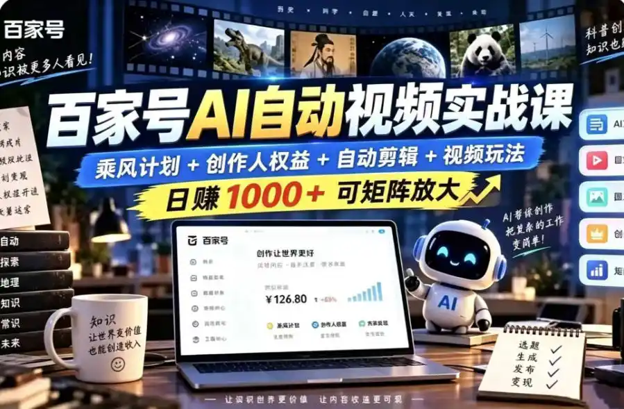 百家号自动矩阵玩法，长期可以做的项目，日入1k+，真正的睡后收入-聚创源