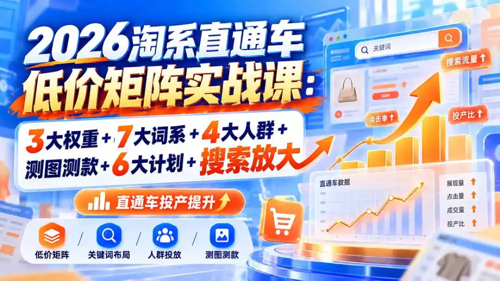 2026淘系直通车低价矩阵实战课：3大权重+7大词系+4大人群+测图测款+6大计划+搜索放大-聚创源