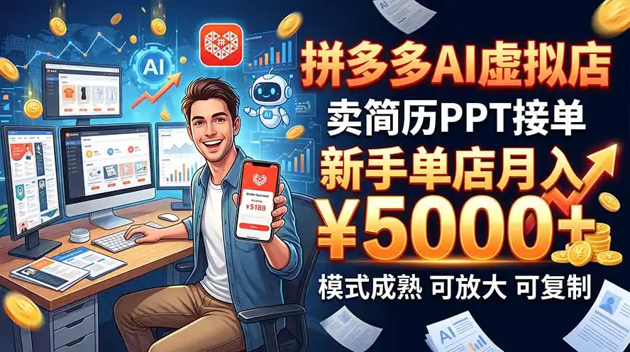 开一家拼多多虚拟店，用AI卖简历PPT，单店月入1w+，可放大-聚创源