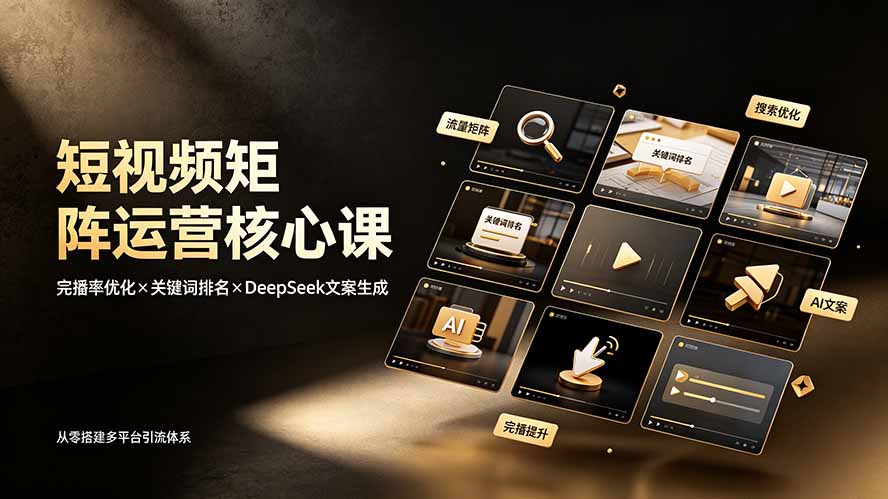 短视频矩阵运营核心课：完播率优化×关键词排名×DeepSeek文案生成，从零搭建多平台引流体系-聚创源