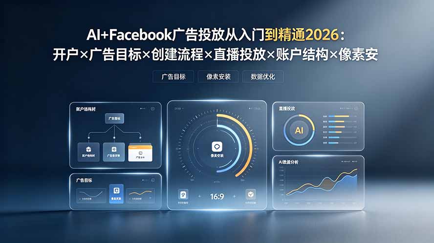 AI+Facebook广告投放从入门到精通2026:开户×广告目标×创建流程×直播投放×账户结构×像素安装×AI赋能-聚创源