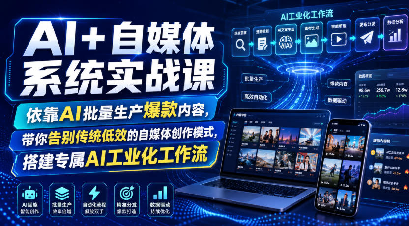 AI+自媒体系统实战课，依靠AI批量生产爆款内容，带你告别传统低效的自媒体创作模式，搭建专属AI工业化工作流-聚创源