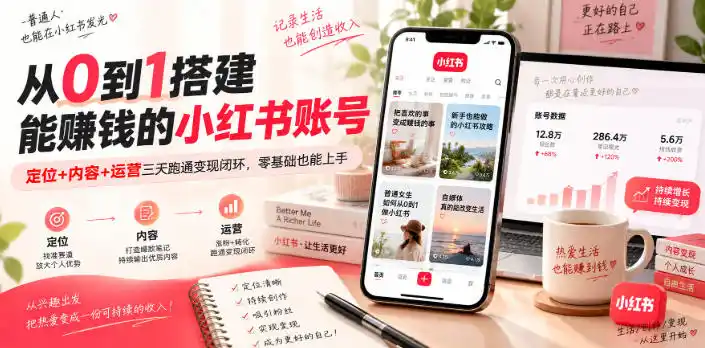 从0到1搭建能賺钱的小红书账号，定位+内容+运营三天跑通变现闭环-聚创源