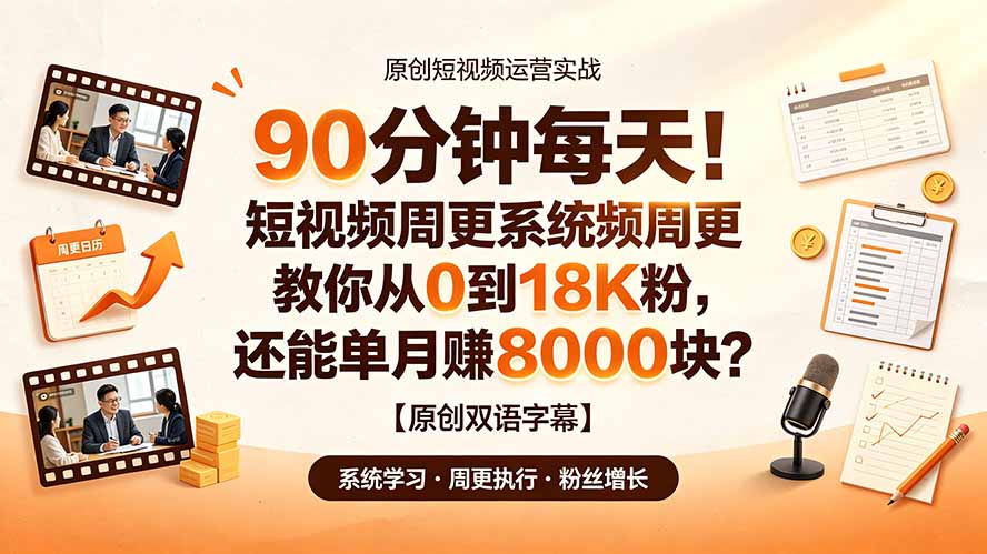 90 分钟每天！短视频周更系统教你从 0 到 18K 粉，还能单月赚 8000 块？【原创双语字幕】-聚创源