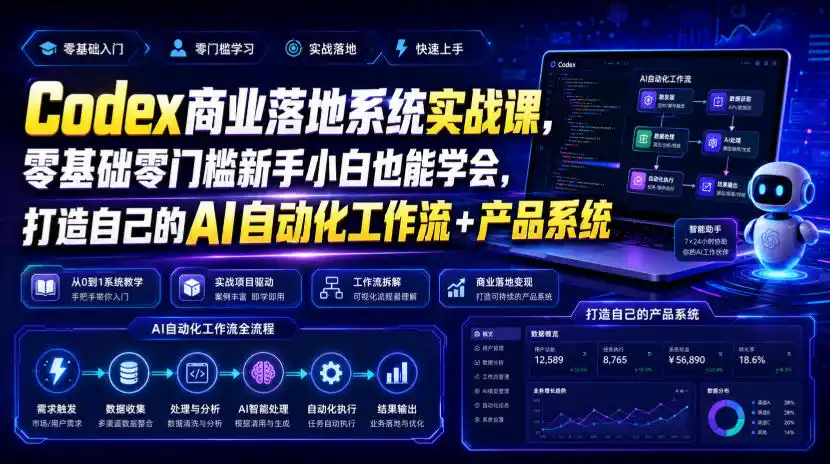 Codex商业落地系统实战课，零基础零门槛新手小白也能学会，打造自己的AI自动化工作流+产品系统(更新)-聚创源