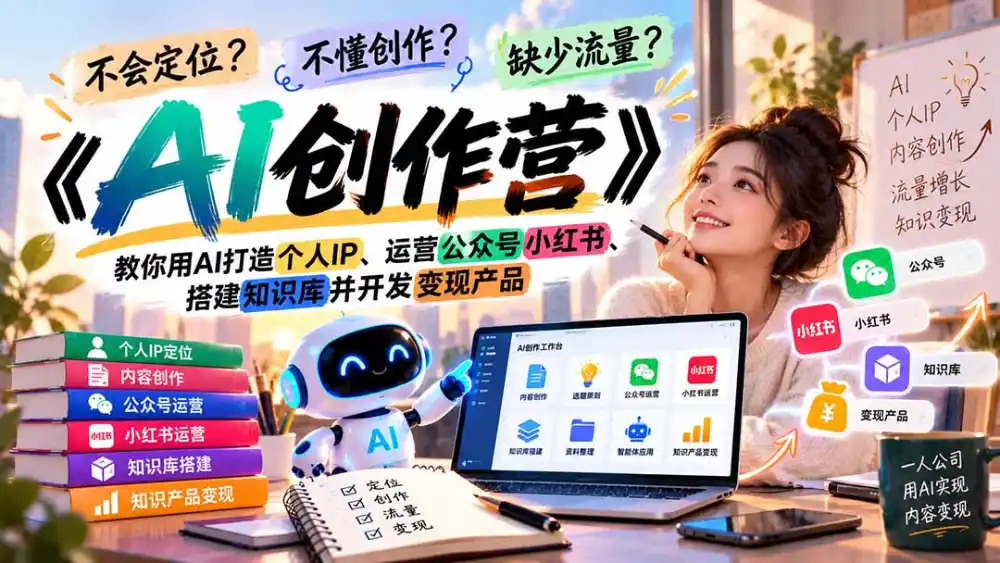 不会定位、不懂创作、缺少流量？《AI创作营》教你用AI打造个人IP、运营公众号小红书、搭建知识库并开发变现产品-聚创源