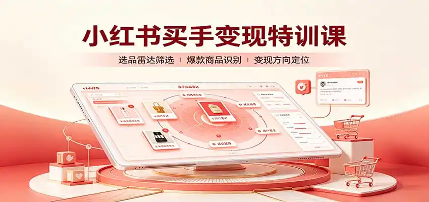 小红书买手变现特训课：账号定位养号起号，选品挂车，笔记标题封面全套教学-聚创源