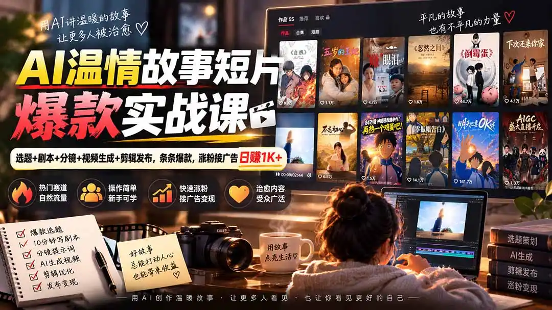 AI温情故事短片爆款实战课-更新|选题+剧本+分镜+视频生成+剪辑发布,条条爆款,涨粉接广告日赚1K+-聚创源